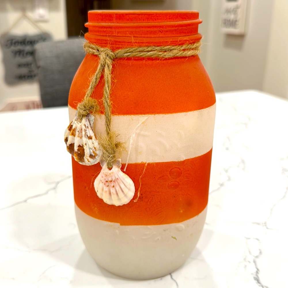 Frosted Stripe Coastal Mason Jar Vase